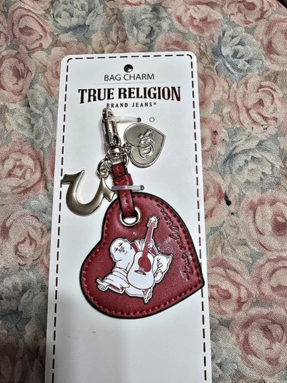 True Religion Buddha Heart Bag Charm Red & Gold NWT